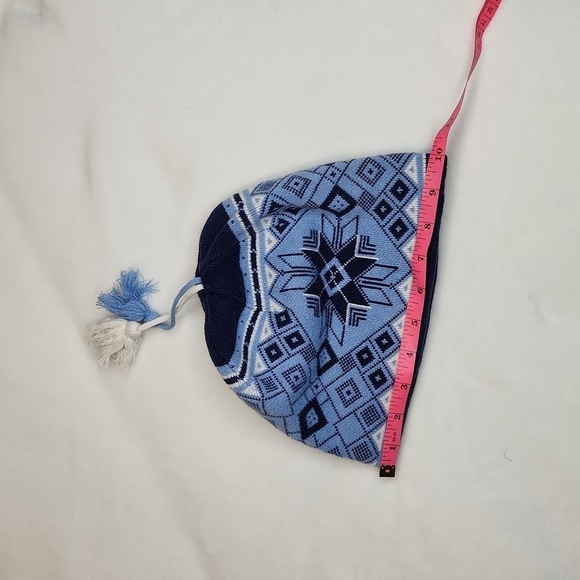 Double Lined Fleece Blue Beanie with Blue and White Tassels - Picture 5 of 5